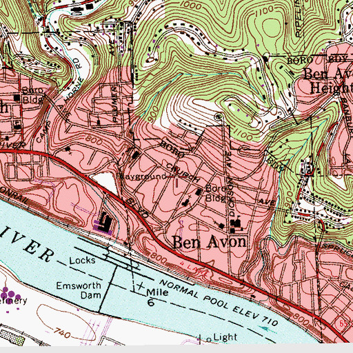 Topographic Map of Ben Avon Volunteer Fire Company - Station 109, PA