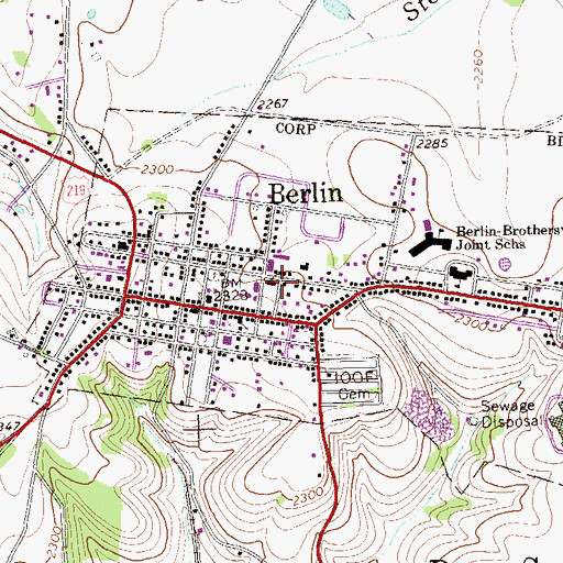 Topographic Map of Berlin Fire Department Station 628, PA