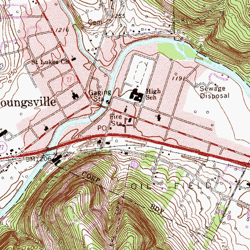 Topographic Map of Youngsville Volunteer Fire Department, PA