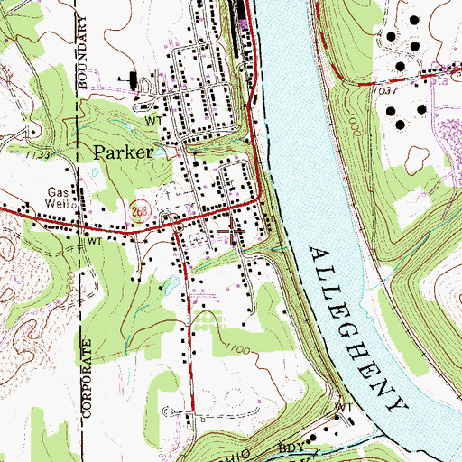 Topographic Map of Parker City Volunteer Fire Department Station 39, PA