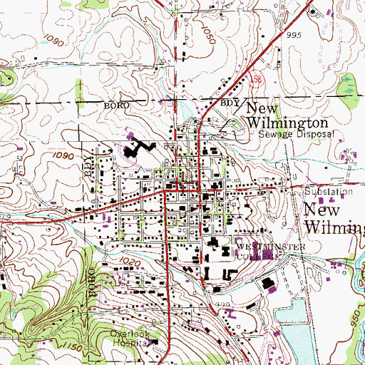 Topographic Map of New Wilmington Volunteer Fire Department Station 1100, PA