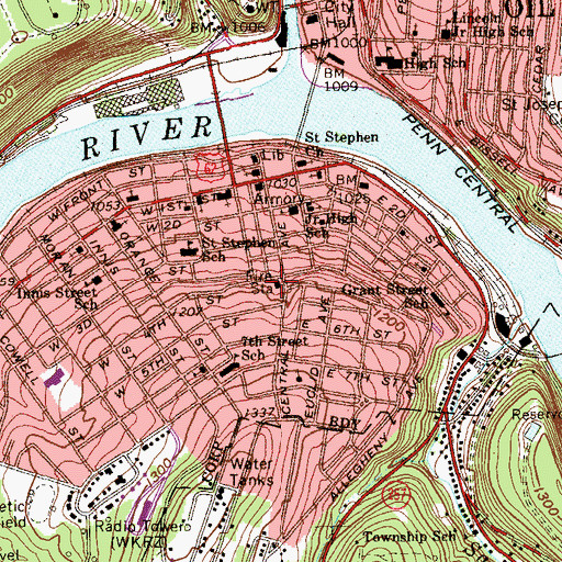 Topographic Map of Oil City Fire Department Station 1 Headquarters, PA