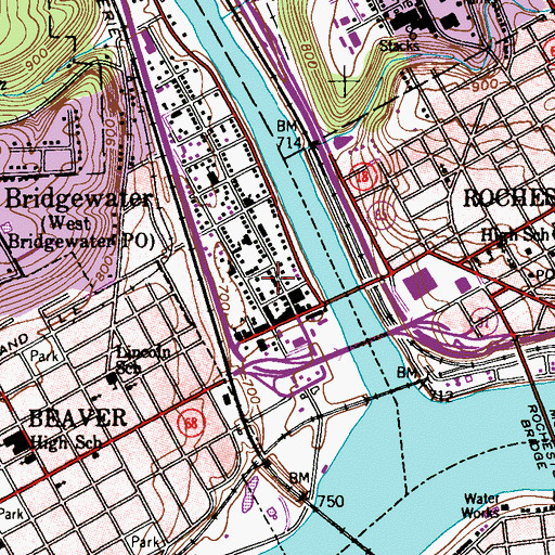 Topographic Map of Bridgewater Volunteer Fire Department Station 28, PA