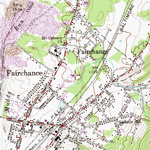 Topographic Map of Fairchance Volunteer Fire Department Station 16, PA