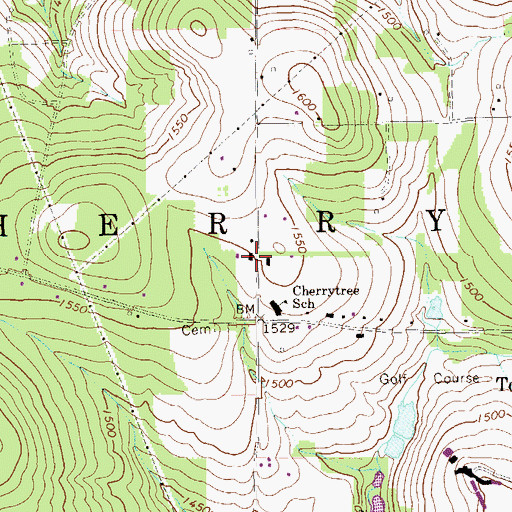 Topographic Map of Cherrytree Township Volunteer Fire Department, PA