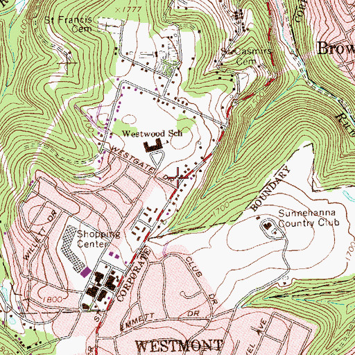 Topographic Map of Westwood Volunteer Fire Company Station 30, PA