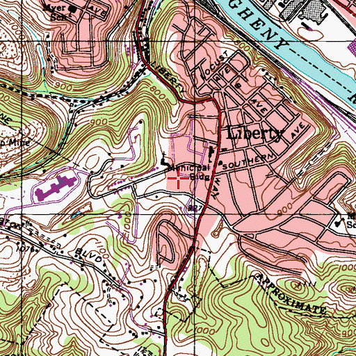 Topographic Map of Liberty Borough Volunteer Fire Department Station 183, PA