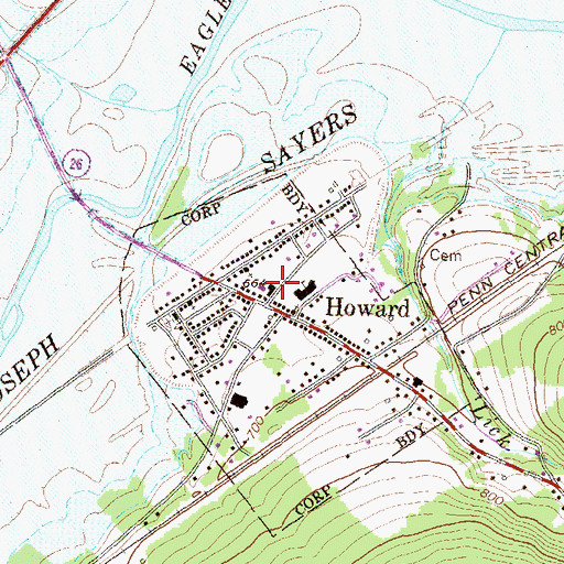 Topographic Map of Howard Fire Company 14, PA