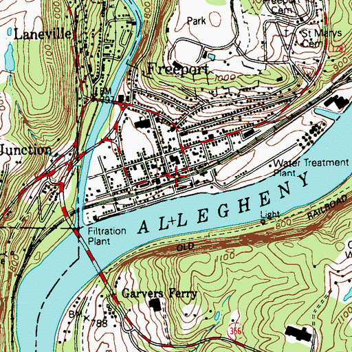 Topographic Map of Freeport Volunteer Fire Department Station 70, PA