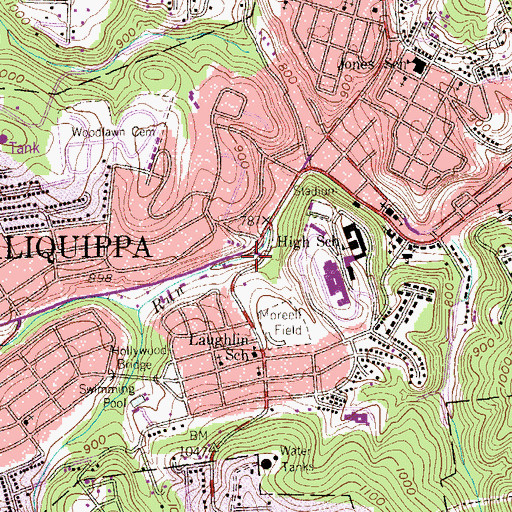 Topographic Map of Aliquippa Bureau of Fire Station 91, PA