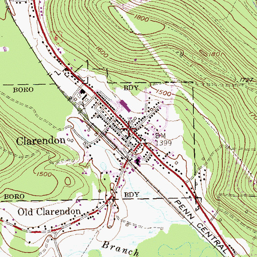 Topographic Map of Clarendon Fire Department, PA