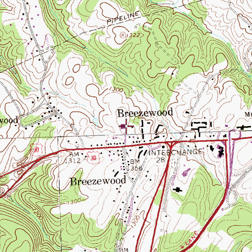 Topographic Map of Breezewood Volunteer Fire Department - Station 40, PA