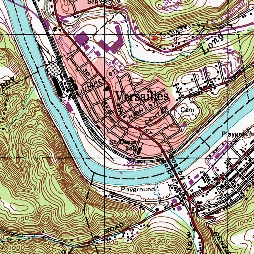 Topographic Map of Versailles Volunteer Fire Company Station 286 - Versailles Emergency Medical Services, PA