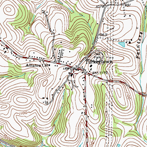 Topographic Map of Turkeytown Volunteer Fire Department, PA