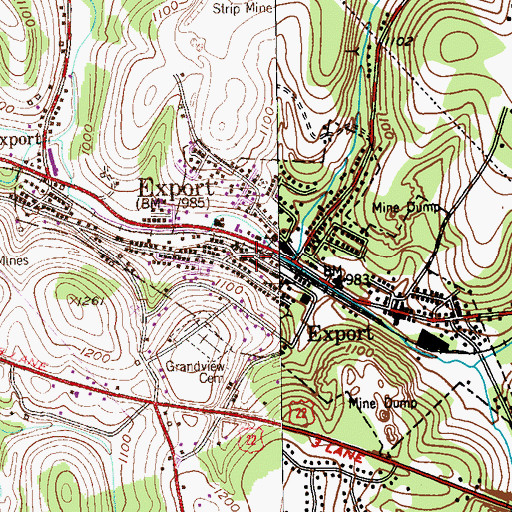 Topographic Map of Export Volunteer Fire Department, PA
