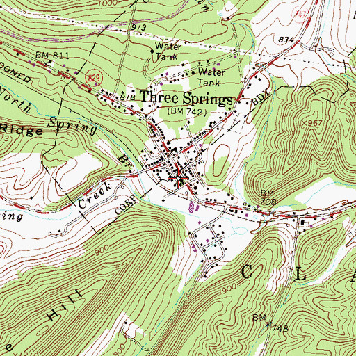 Topographic Map of Three Springs Volunteer Fire Company Station 12, PA
