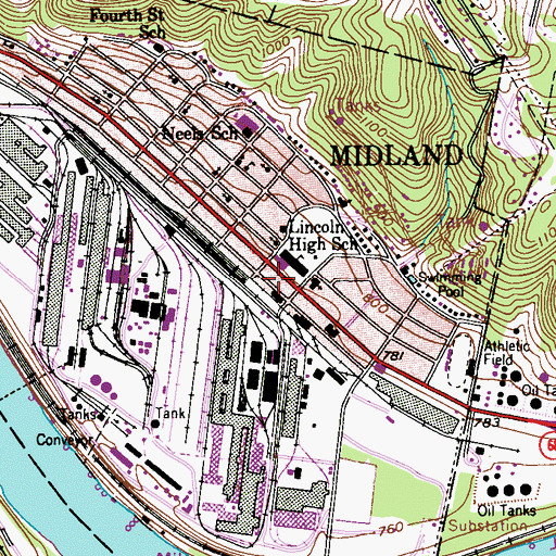 Topographic Map of Midland Volunteer Fire Department Station 95, PA