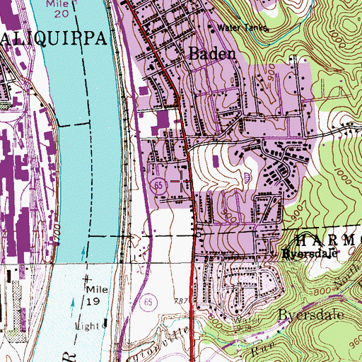 Topographic Map of Baden Volunteer Fire Department Station 47, PA