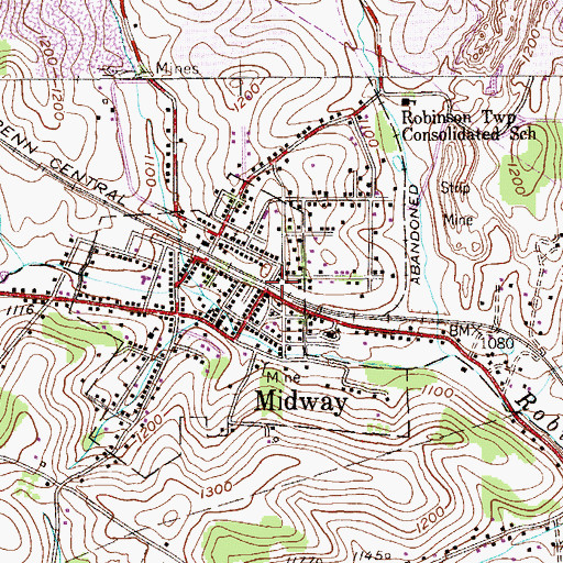 Topographic Map of Midway Volunteer Fire Department, PA