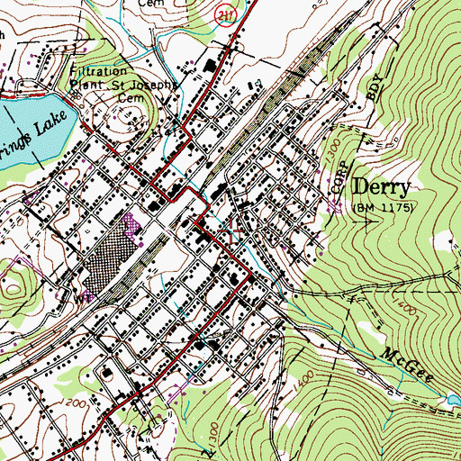 Topographic Map of Derry Volunteer Fire Company, PA