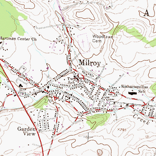 Topographic Map of Milroy Hose Company, PA