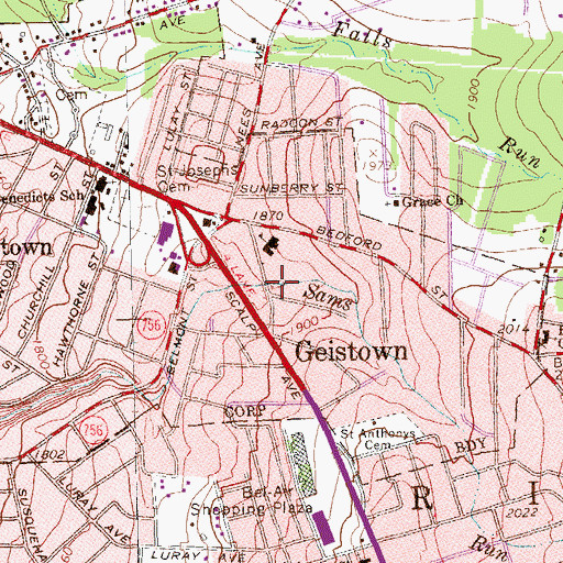 Topographic Map of Richland Township Fire Department Geistown Station 3, PA