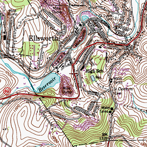 Topographic Map of Ellsworth Volunteer Fire Company Station 38, PA