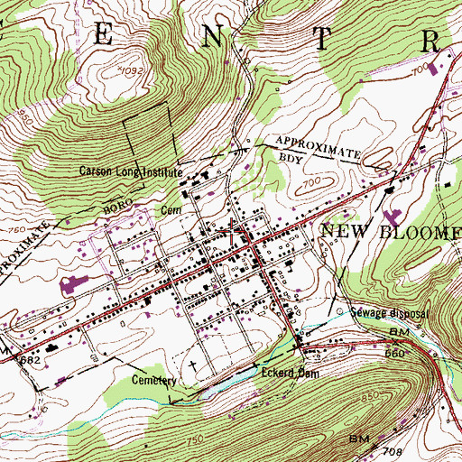 Topographic Map of New Bloomfield Fire and Emergency Medical Services, PA