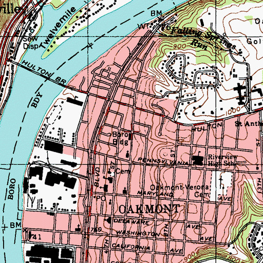 Topographic Map of Oakmont Volunteer Fire Department Station 216, PA