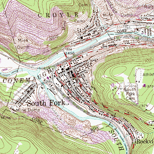 Topographic Map of South Fork Volunteer Fire Company Station 85, PA