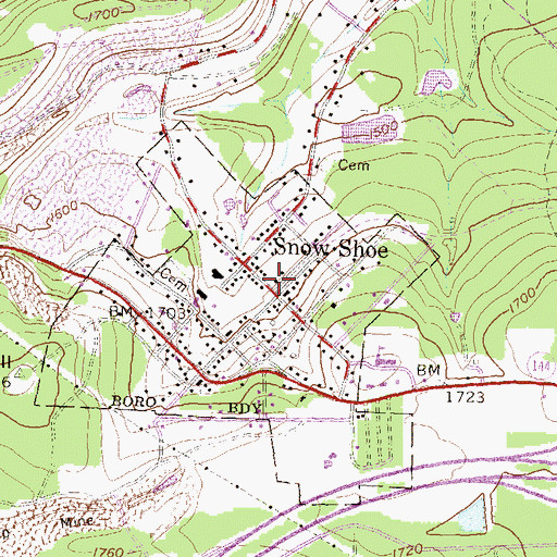 Topographic Map of Snow Shoe Fire Company 6, PA