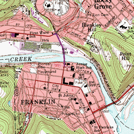 Topographic Map of Franklin Fire Department, PA