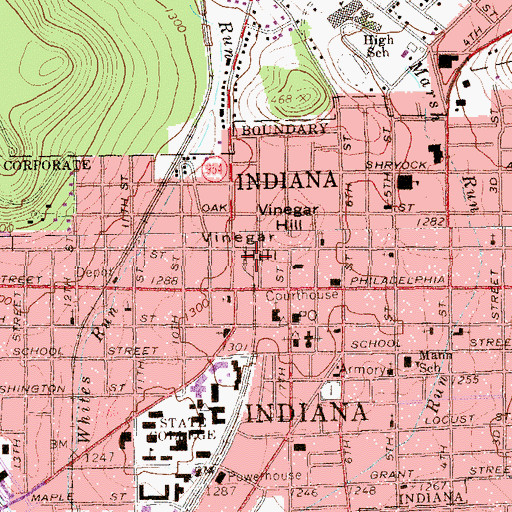 Topographic Map of Indiana Fire Association Central, PA