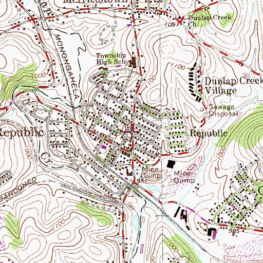 Topographic Map of Republic Volunteer Fire Company Station 34, PA