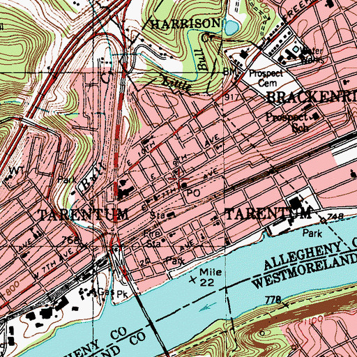 Topographic Map of Highland Hose Company Volunteer Fire Department, PA