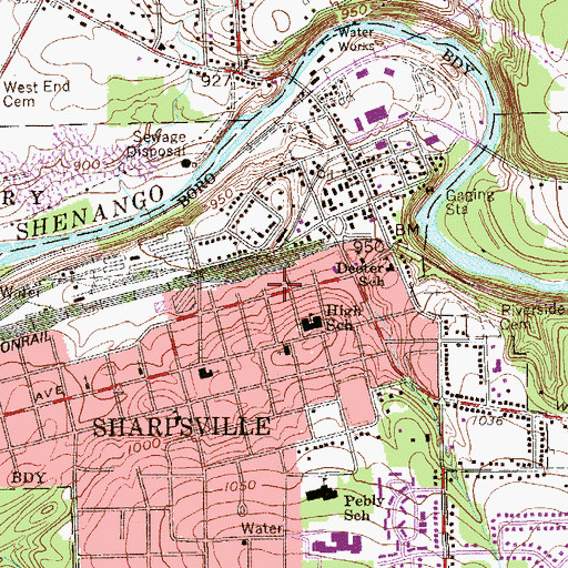 Topographic Map of Sharpsville Volunteer Fire Department, PA