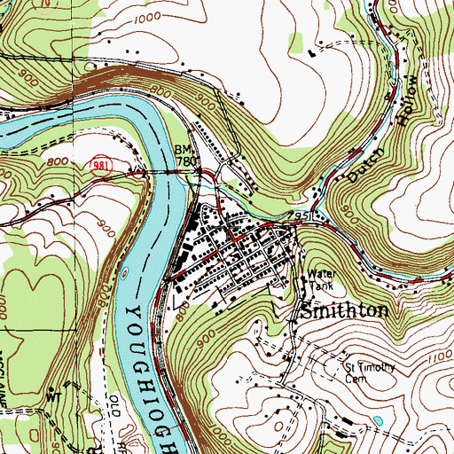 Topographic Map of Smithton Volunteer Fire Department, PA