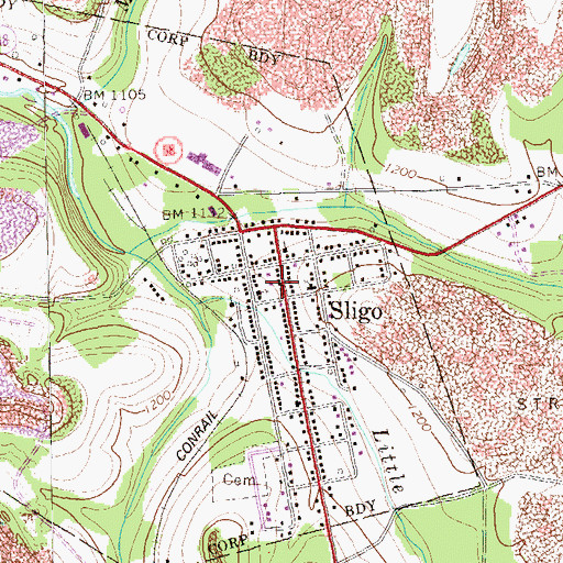 Topographic Map of Sligo Volunteer Fire Department Station 640, PA