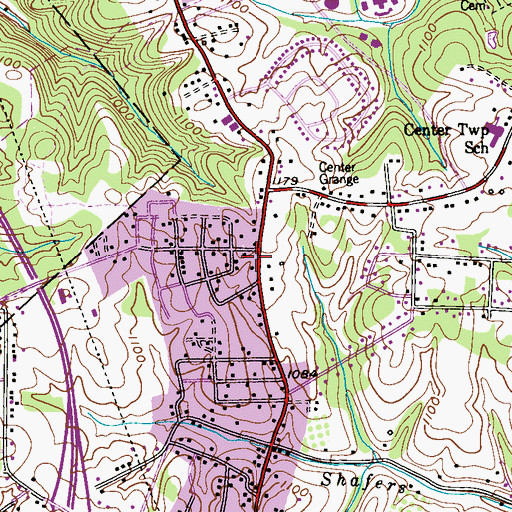 Topographic Map of Center Township Volunteer Fire Department Station 36, PA