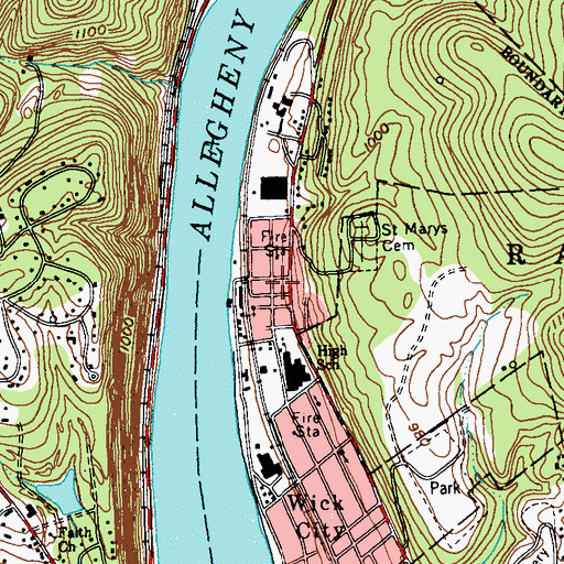 Topographic Map of Kittanning Fire Department Hose Company 6, PA