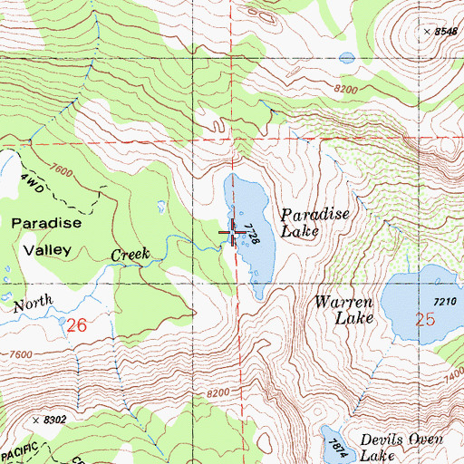Topographic Map of Paradise Lake, CA