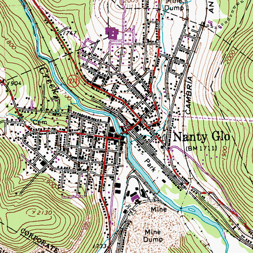 Topographic Map of Nanty Glo Fire Department Station 43, PA