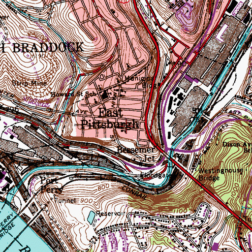Topographic Map of East Pittsburgh Volunteer Fire Department Station 136, PA