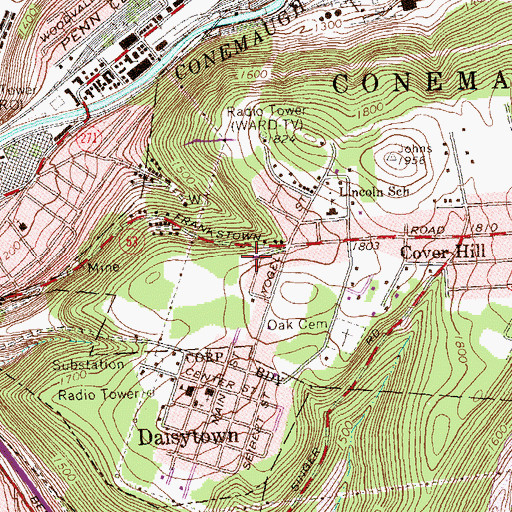 Topographic Map of Cover Hill Volunteer Fire Company Station 13, PA