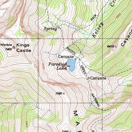 Topographic Map of Paradise Lake, CA