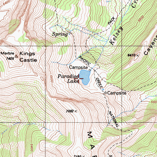 Topographic Map of Paradise Lake, CA