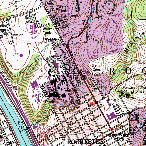 Topographic Map of Rochester Township Volunteer Fire Department Station 23, PA