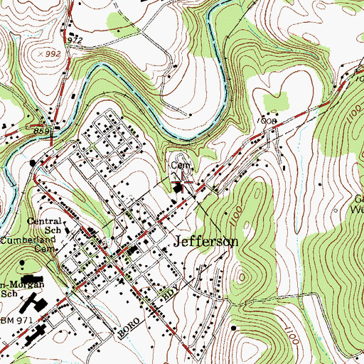 Topographic Map of Jefferson Volunteer Fire Department Company 20, PA