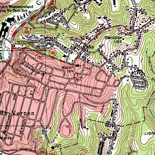 Topographic Map of New Kensington Fire Company 4, PA