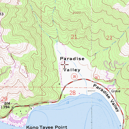 Topographic Map of Paradise Valley, CA